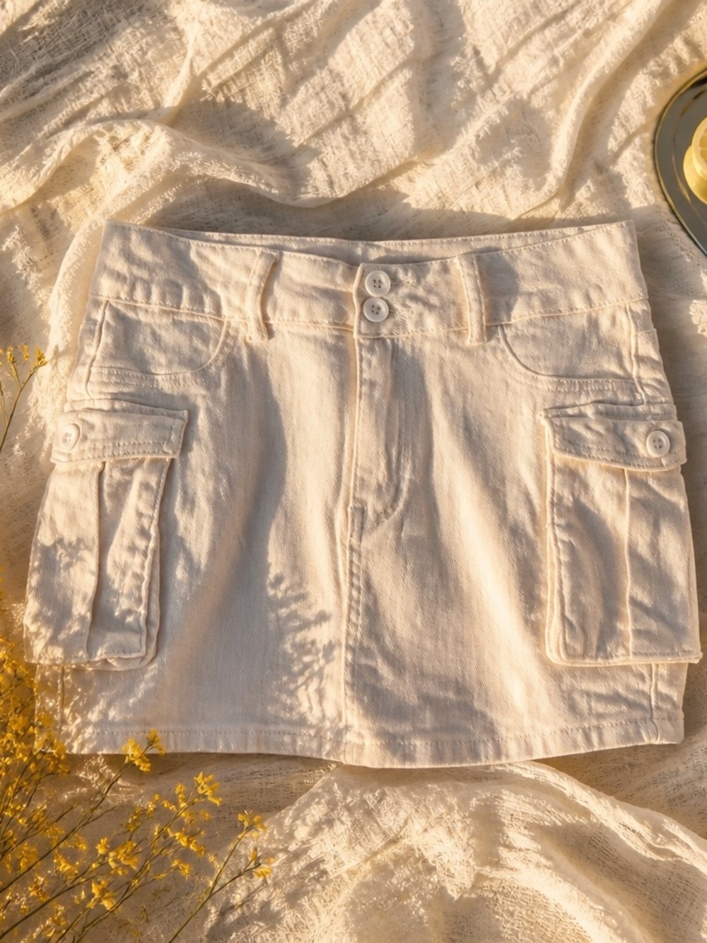 White Cargo Pocket Mini Skirt - Women's Casual High-Waist Style - Picture 2 of 11
